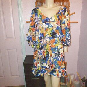 Loralette Island Time Blouse Top Size 20 2X Tunic Colorful Tropical Floral NWT